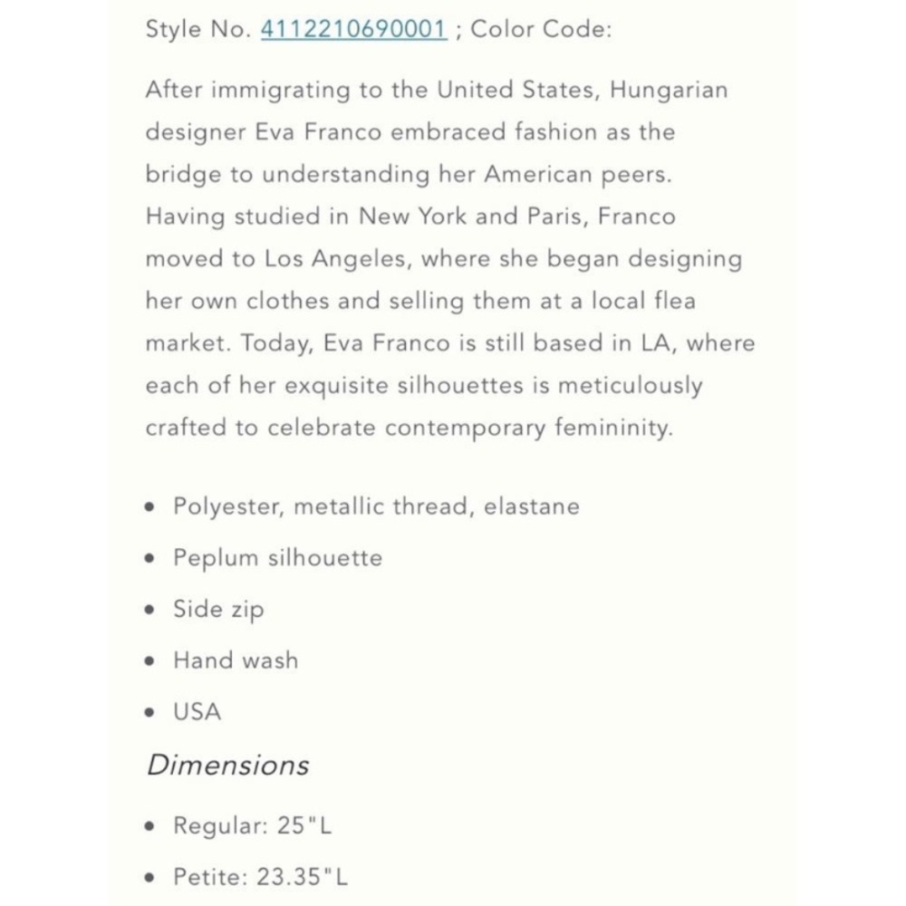 Eva Franco (Anthropologie) Shine Jacquard peplum - Picture 2 of 6